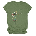 Detail of colorful dandelion books print on an olive green crew neck casual t-shirt - Olive Green (Book Dandelion Print)