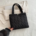 Minimalist black heart quilted mini tote bag with gold metal snap button closure - Black
