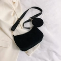 Sac hobo en velours côtelé noir avec porte-monnaie rond et boucles dorées - Noir