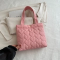 Pink heart quilted tote bag with large capacity and golden snap button closure - Pink