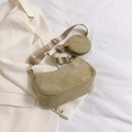 Sac bandoulière en velours côtelé kaki avec sangle large et mini pochette amovible - Khaki