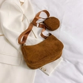 Ensemble sac hobo en velours côtelé marron avec petit porte-monnaie rond assorti - Marron