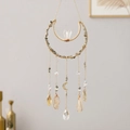 Golden moon crystal suncatcher with natural raw stones and bohemian dreamcatcher charm - Space-time Ice Cone Moon