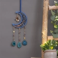 Detail of moon-shaped suncatcher with life tree crystals and blue agate slices - Moon Planet