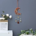 Detail of moon sun catcher with natural stones, gold chains and agate slice - Moon Candlelight Tree of Life