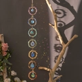 Seven chakra dream catcher hanging with natural crushed crystals for home decor - Seven Rings Color Crystal Suncatcher