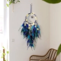 Atrapasueños luna con plumas azules y luces LED para decoración de pared en casa - Azul Cobalto Cinco Anillos (Con Luces LED)