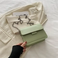 Borsa a tracolla quadrata verde menta minimalista con catena in metallo e patta - Verde