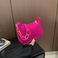 Hot pink croc-embossed shoulder bag with a gold and pink acrylic link chain - Rose Red