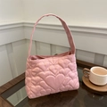 Sac à main en nylon matelassé rose avec un design coréen minimaliste pour femmes - Rose