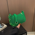 Bright green crocodile pattern crossbody bag with a trendy resin and gold chain strap - Dark Green