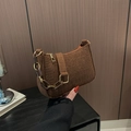 Dark brown faux crocodile hobo shoulder bag with stylish resin chain and gold hardware - Brown