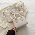 Minimalist white structured handbag in smooth PU leather with golden metal hardware - White