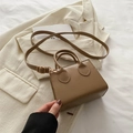 Chic khaki PU leather mini square handbag with top handles and adjustable strap - Khaki