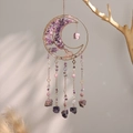 Zonnevanger levensboom maan hanger met paarse kristallen en gouden metalen decoratie - Paars