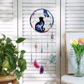 Solar catcher suncatcher with black cat butterfly silhouette and natural agate slice dangles - Nebula Cat Agate