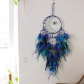 Atrapasueños de lujo con plumas azul-verde y colgante de cristal para decoración de pared - Azul Cobalto Cinco Anillos