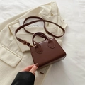 Minimalist brown PU leather crossbody mini bag with gold hardware and top handles - Brown