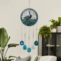 Peacock acrylic suncatcher with blue agate slices and gold chains for home decor - Elegant Peacock Style (6002566662547)