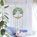 Handmade Tree of Life dream catcher with green crystals and teardrop prisms decor - Manyu Star Crystal Green