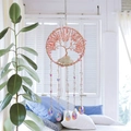 Pink crystal tree of life dream catcher hanging ornament with beaded tassels - Manyu Star Crystal Pink