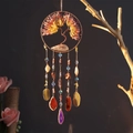 Atrapasol árbol de la vida de cristal natural con láminas de ágata y campanillas de colores - Árbol de la Vida de Ágata Atardecer