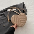 Chic heart-shaped crossbody bag in khaki PU leather with V-quilted texture and gold hardware - Khaki