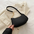 Chic black crossbody bag with V-shaped quilting and elegant gold chain shoulder strap - Black