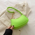 Fluorescent green baguette bag with V-quilted felt texture and gold chain link strap - Fluorescent Green
