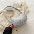 Quilted grey felt crescent shoulder bag with golden chain strap for modern women - Light Gray
