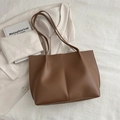 Minimalist brown faux leather large capacity tote bag with long shoulder straps for work - Brown