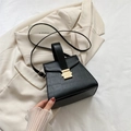 Chic black crocodile embossed leather handbag with golden magnetic clasp and shoulder strap - Black