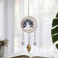 Handmade Tree of Life crystal ornament featuring lapis lazuli stones and golden wire leaf - Blue (Lapis Lazuli)