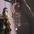Golden crescent moon tree of life suncatcher with rainbow crystal beads for garden decor - Water Lotus Moon