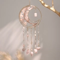 Zonnevanger levensboom van rozenkwarts met gouden maan hanger raamdecoratie - Roze