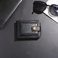 Classic black leather wallet for men with secure zipper and star buckle detail - Black