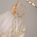 Gouden zonnevanger levensboom maan hanger met gele kristallen en kralen decoratie - Geel