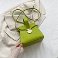 Neon green crocodile pattern small tote bag with gold metal buckle and shoulder strap - Green