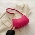 Magenta crossbody bag with V-quilted texture and elegant gold chain strap detail - Rose Pink