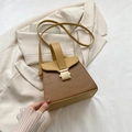 Brown crocodile texture handbag with beige leather flap and elegant gold lock - Khaki