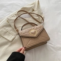 Quilted apricot messenger bag with gold crown heart buckle and adjustable strap - Khaki