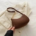 Brown suede underarm bag with V-shaped quilting and gold metal chain strap detail - Brown