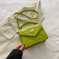 Neon green quilted shoulder bag with gold heart-shaped buckle and adjustable strap - Green
