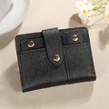 Compact bifold black wallet for women with textured lychee grain and gold rivets - Black