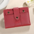 Short bifold wallet in dark red pebble PU leather with gold rivets and card slots - Red