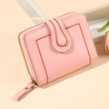 Pink lychee texture leather wallet for women with elegant embroidery and zip closure - Pink
