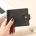 Black litchi grain folding wallet with snap button and debossed logo detail - Black