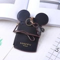 Mini Mickey-style black leather card holder with gold HAPPY dream text and lanyard - Black