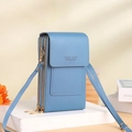 Blue mini crossbody phone bag with touchscreen window and gold zipper details - Blue