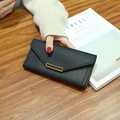 Long black envelope wallet for women with lychee pattern and Forever Love metal bar - Long Style (19cmx9.5cmx1.5cm) / Black